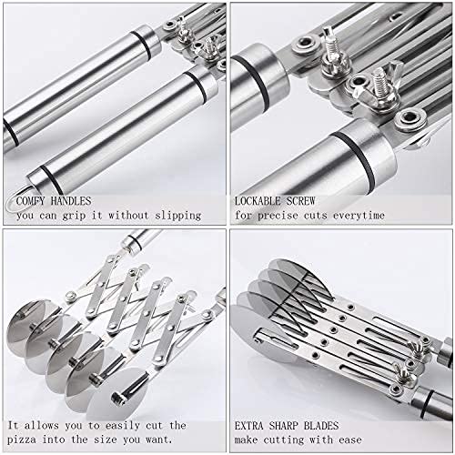 5 Wheel Pastry Cutter With Handle Stainless Steel Double Cutter Adjustable Pizza Slicer Multi-Round Dough Cutter Roller (Silver)