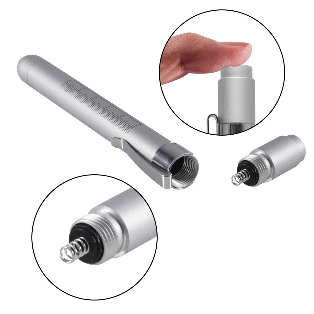 Aokin Medical Pen Light For Nurse Doctor, Reusable Led Medical Penlight Flashlight With Pupil Gauge And Ruler, White Light, Silv