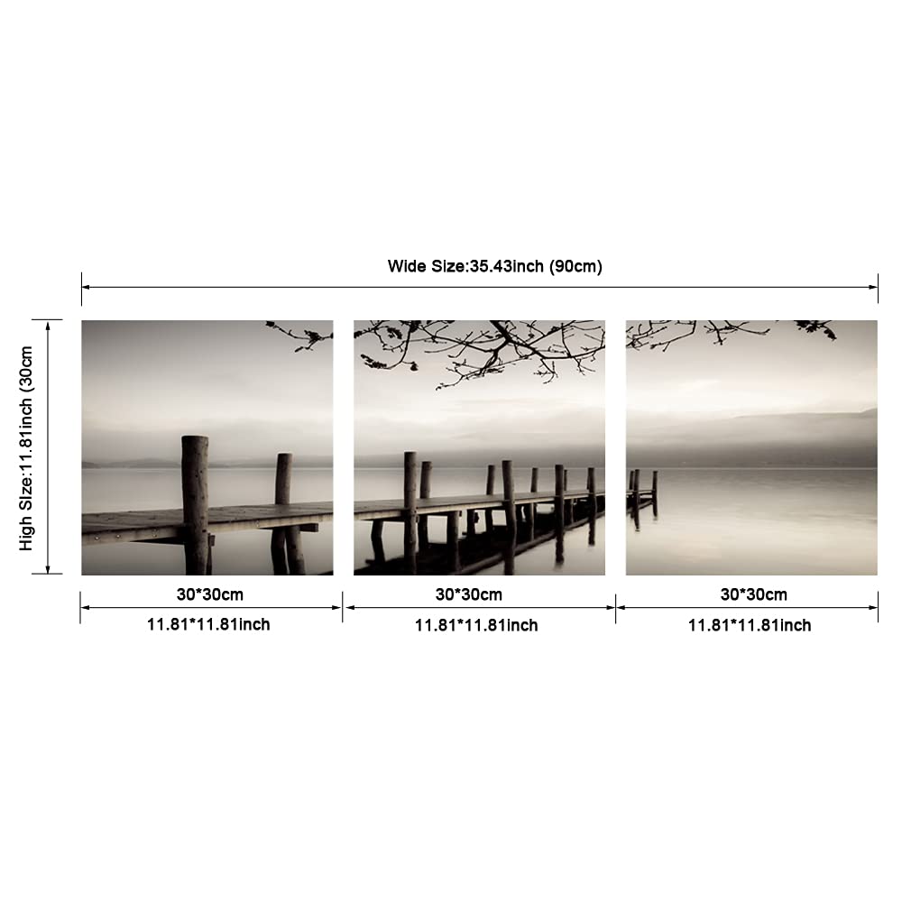 Pyradecor Peace 3 Panels Black And White Landscape Canvas Prints On Canvas Wall Art Modern Stretched Pictures Paintings Artwork