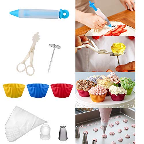 132 Pcs Cake Decorating Supplies Kit With Turntable,48 Pcs Numbered Icing Tips And 3 Pcs Russian Piping Nozzles,12 Pcs Cupcake M