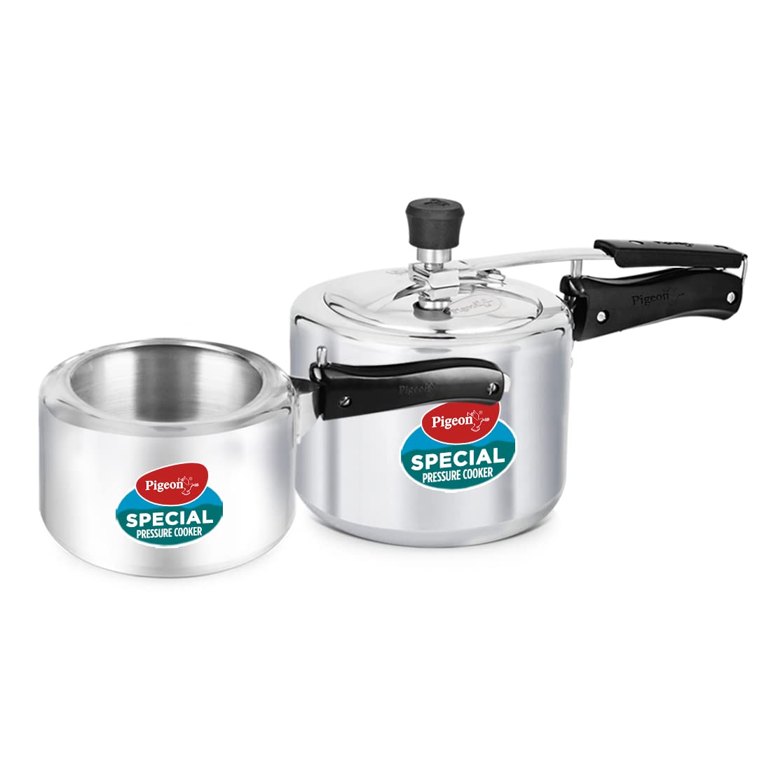 Pigeon By Stovekraft 2+3 Litre Combo Special Aluminium Inner Lid Induction Base Pressure Cooker (Silver) Bis Certified,Common Li