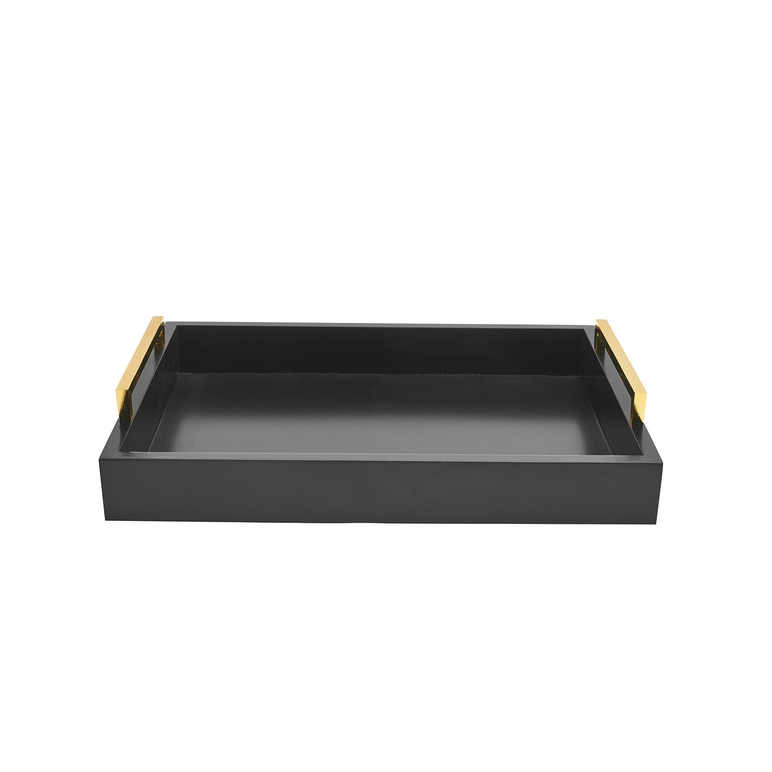 16''x12'' Serving Trays with Handles  Black Decorative Serving Tray  Ottoman Trays for  Living Room  Bathroom  and Outdoors Decorative Trays (Black)
