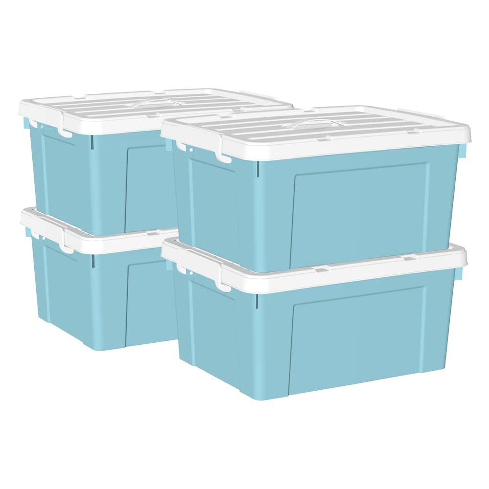 Cetomo 35L*4 Plastic Storage Box, Tote Box,Organizing Container With Durable Lid And Secure Latching Buckles, Stackable And Nest