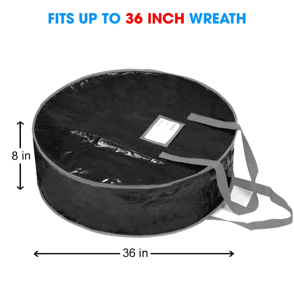 ProPik Wreath Storage Bag 36 '' - Garland Holiday Container Tear Resistant Material - Easy Storage Featuring Heavy Duty Handles and Transparent Card Slot 36 '' X 36 '' X 8 '' (Black)