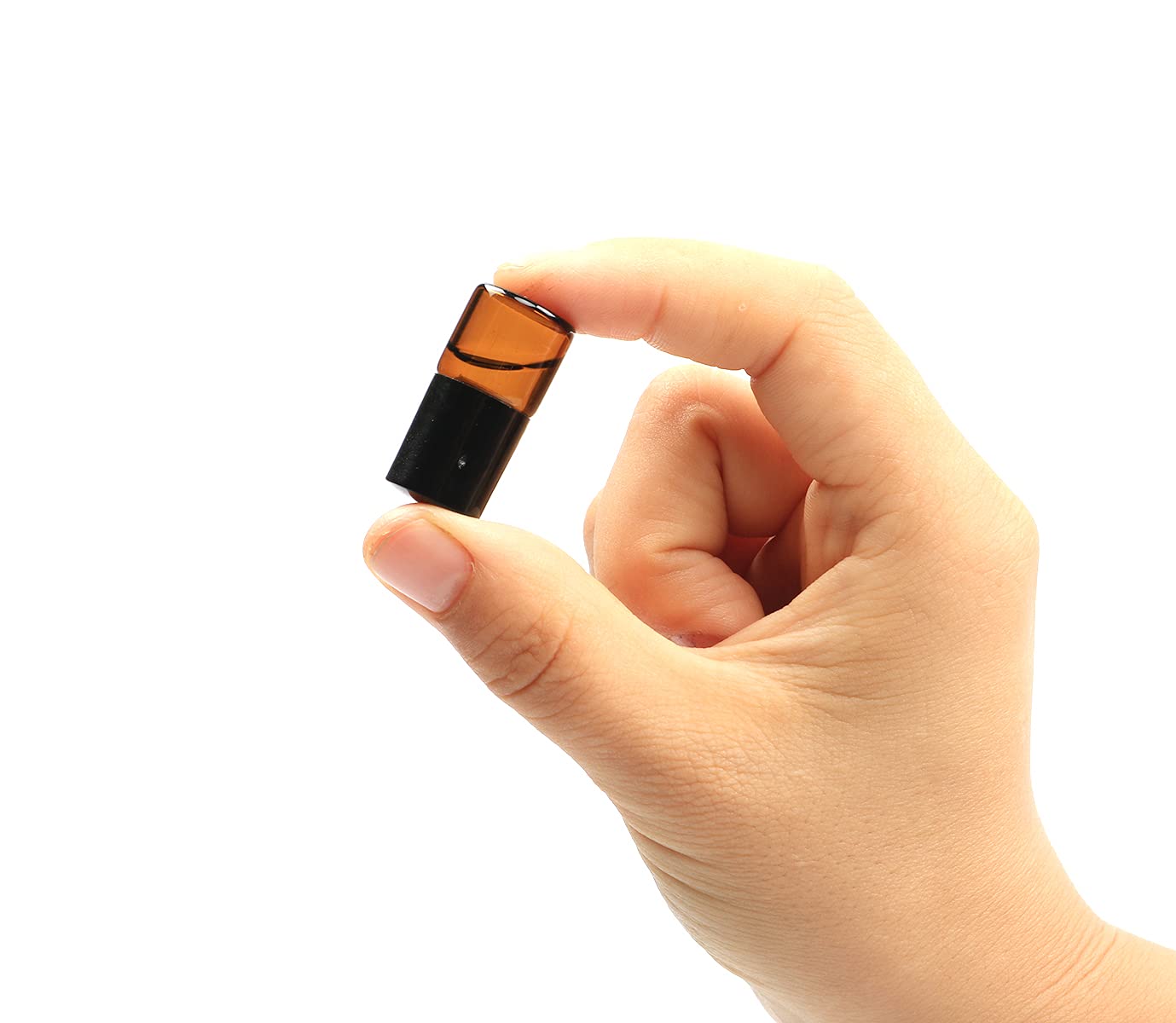 Furnido 25 Pack 1Ml Amber Glass Roll On Bottle For Essential Oils,Perfume Vial With Stainless Steel Roller Ball,Black Caps Mini