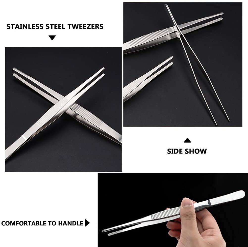 Utoolmart 125Mm Stainless Steel Straight Blunt Tweezers Serrated Tip Garden Kitchen Tool 1Pcs