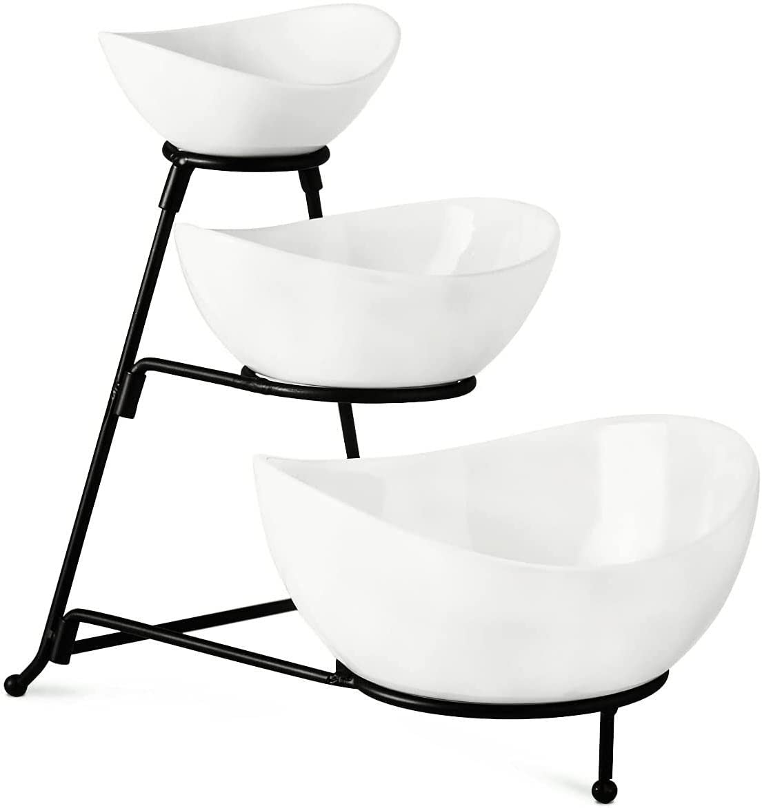 Gomakren 3 Tiered Oval Serving Bowl With Collapsible Metal Rack, Thanksgiving Bowls Dishes, Dessert Appetizer, Candy Chip Dip, F