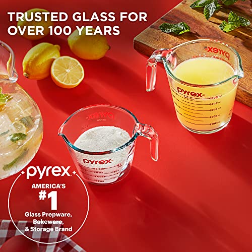 Pyrex 2 Piece Glass Measuring Cup Set, Includes 1-Cup, And 2-Cup Tempered Glass Liquid Measuring Cups, Dishwasher, Freezer, Micr
