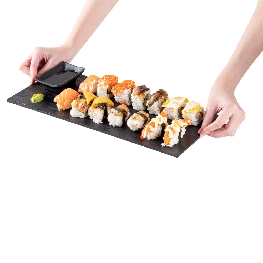 Restaurantware 16 X 7 Inch Serving Plates 25 Rectangle Charcuterie Boards - Premium Mimics The Look Of Slate Black Plastic Servi