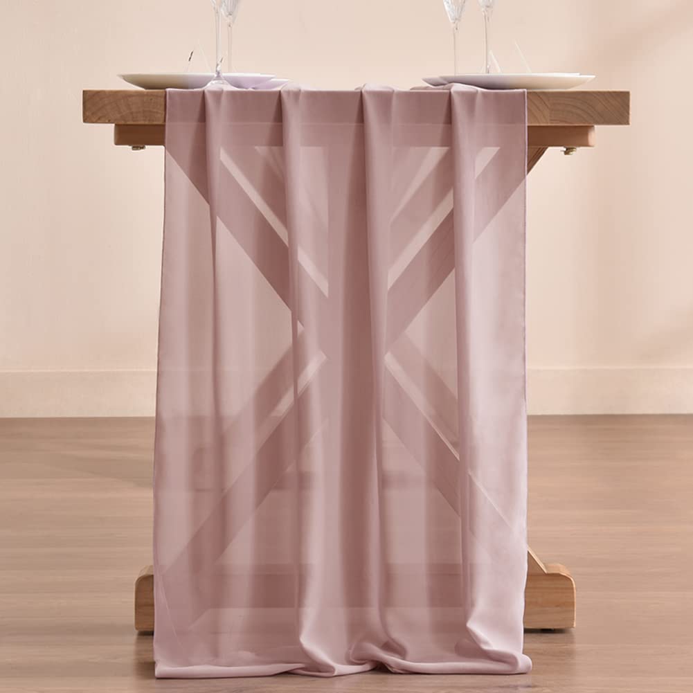Socomi 14Ft Dusty Rose Chiffon Table Runner 29X170 Inches Sheer Wedding Runner Romantic Rustic Table Runner For Easter Thanksgiv