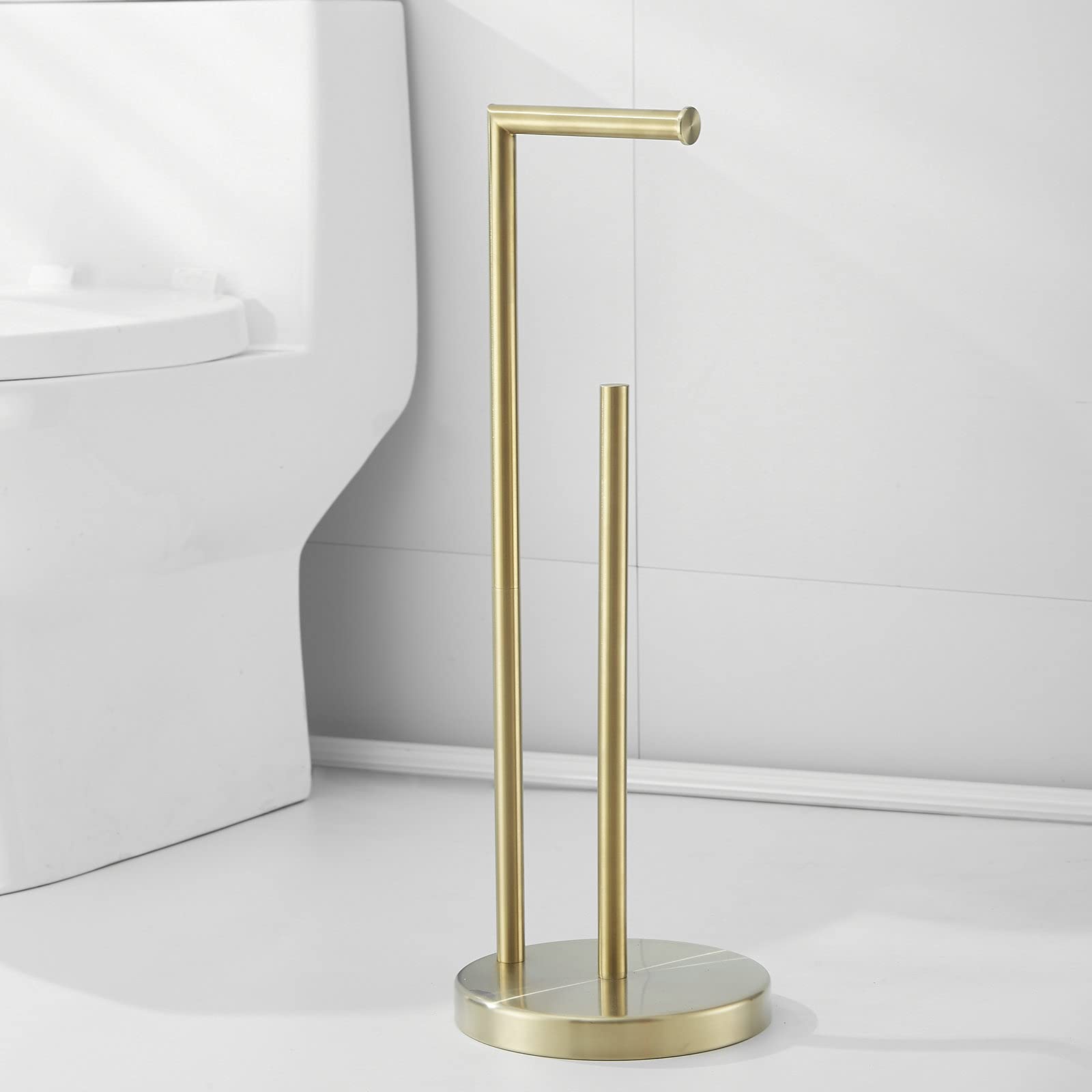 Toilet Paper Roll Holder Stand, Newrain Bathroom Free Standing Toilet Tissue Paper Roll Holder Stand With Reserve Function,Brush