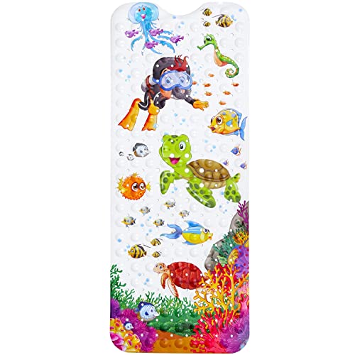 Secopad Baby Bath Mat For Tub For Kids, 40 X 16 Inch Non Slip Cartoon Bath Tub Shower Mat Anti Slip With Drain Holes And Suction