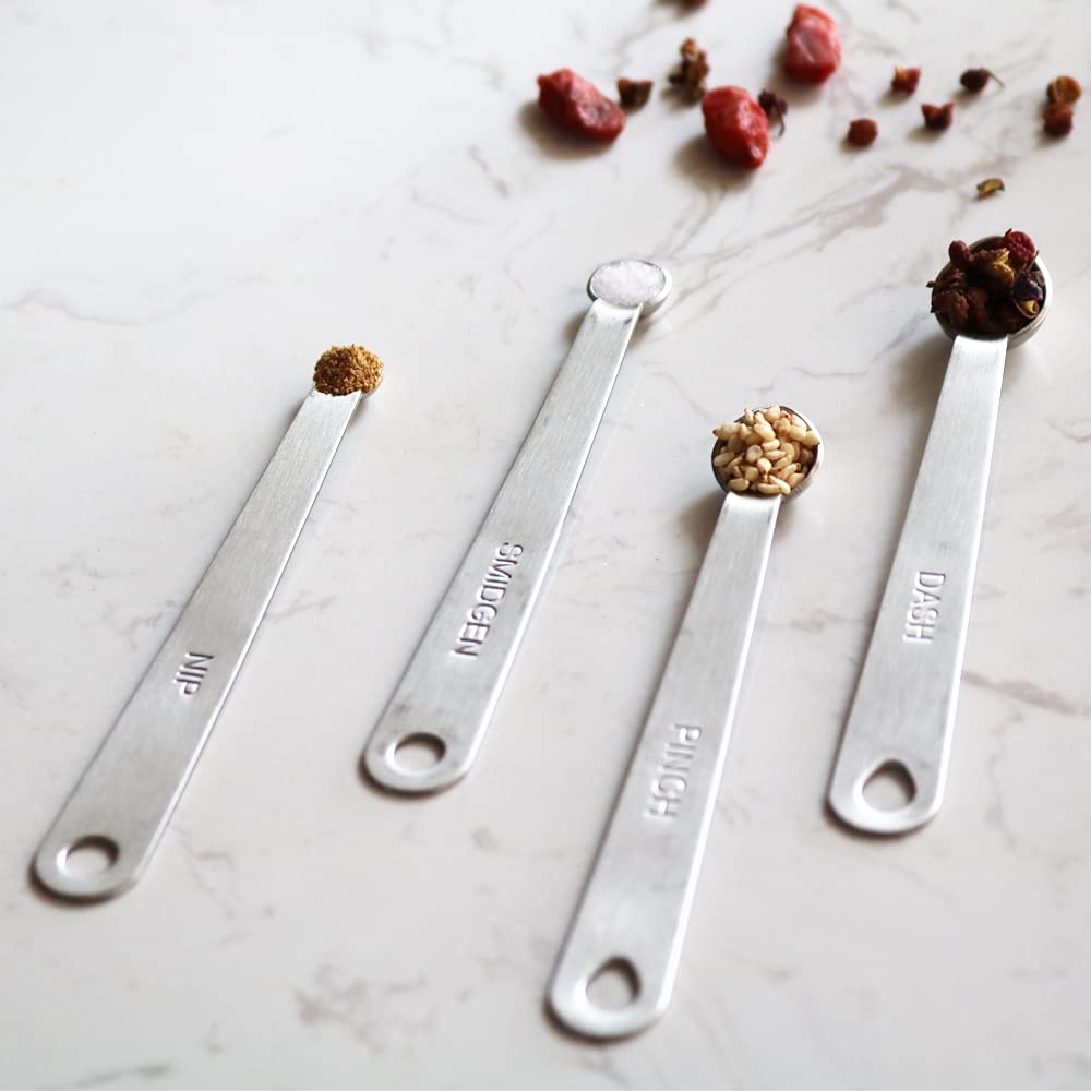 1/8,1/16,1/32,1/64 Tsp (Dash, Pinch, Smidgen, Nip) Mini Measuring Spoons, Heavy Duty Stainless Steel Measuring Spoons, Small Mea