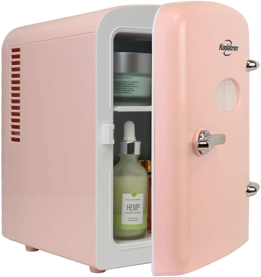 Koolatron 4L Retro Portable Mini Fridge W/ 12V Dc And 110V Ac Cords, 6 Can Personal Cooler For Snacks, Beverages, Skincare, Beau