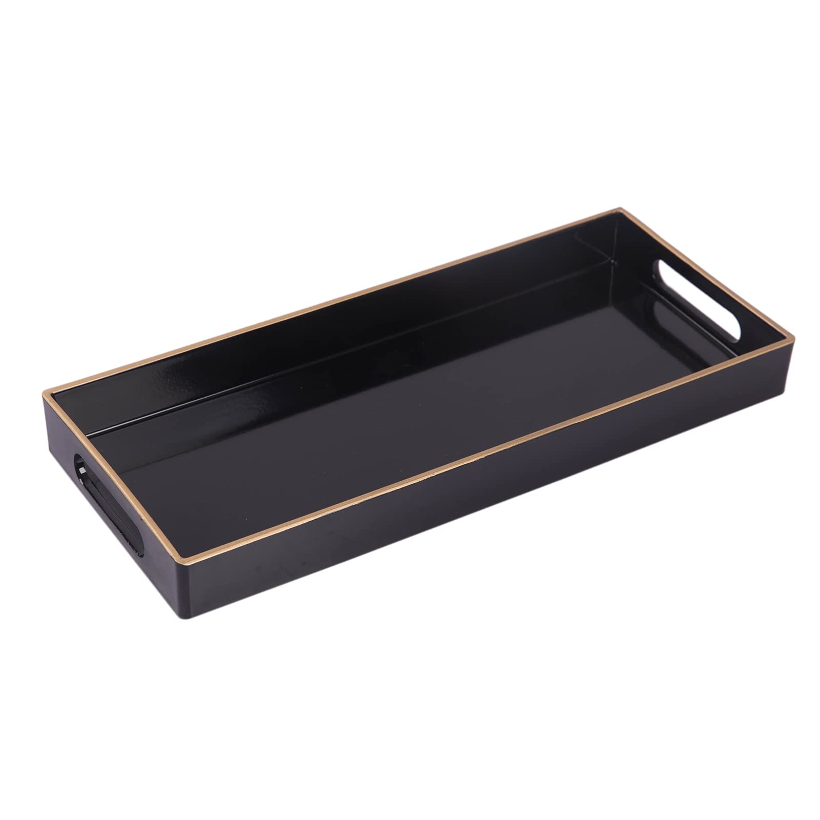 Maoname Black Bathroom Tray, Plastic Vanity Tray, Countertop Tray, Gold Edged Decorative Tray With Handles, Perfume Organizer Fo