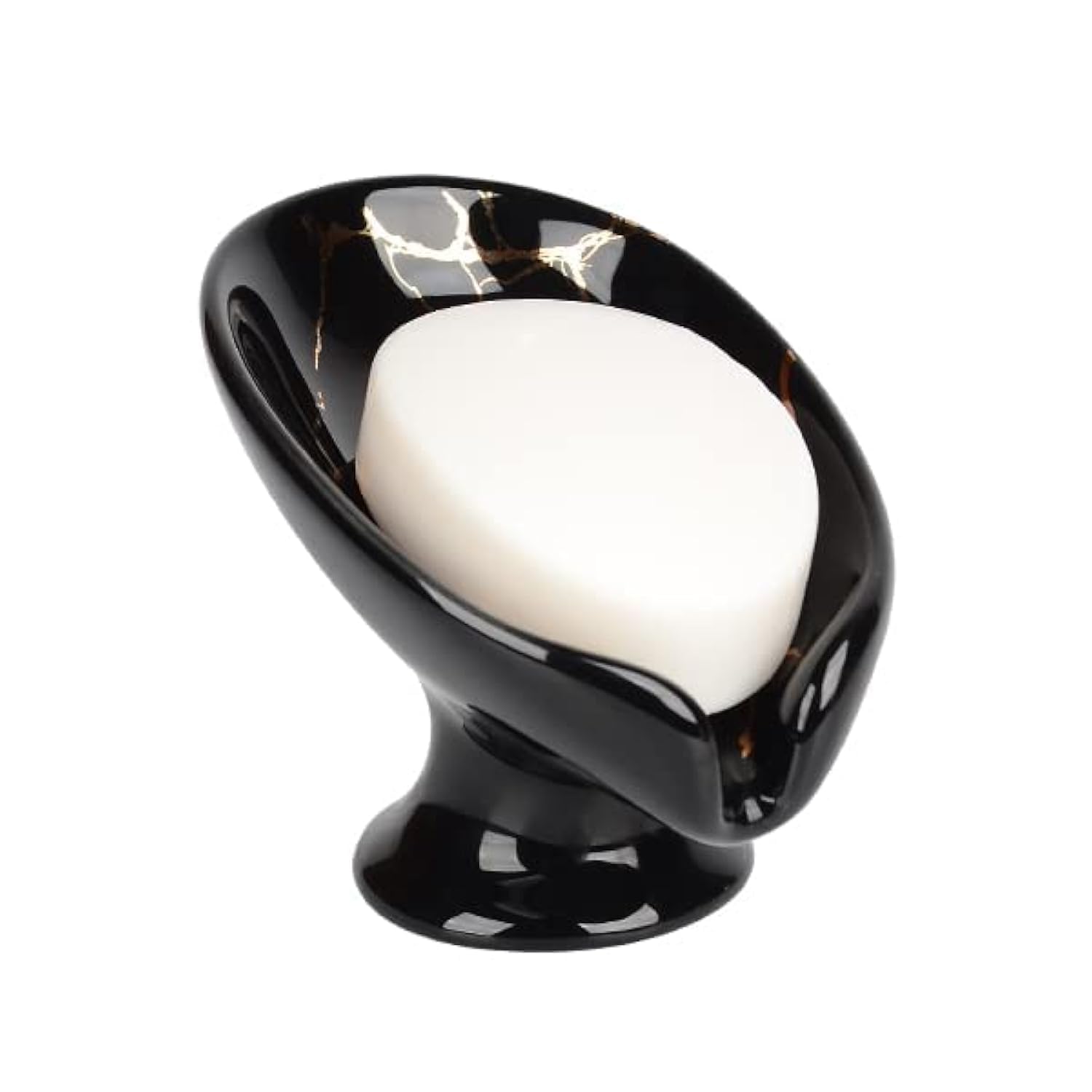 Soap Dish 2Pack, Ceramic Soap Holder Self Draining Marble Look Leaf-Shape White Soap Dishes For Bathroom, Bar Soap Holder, Easy