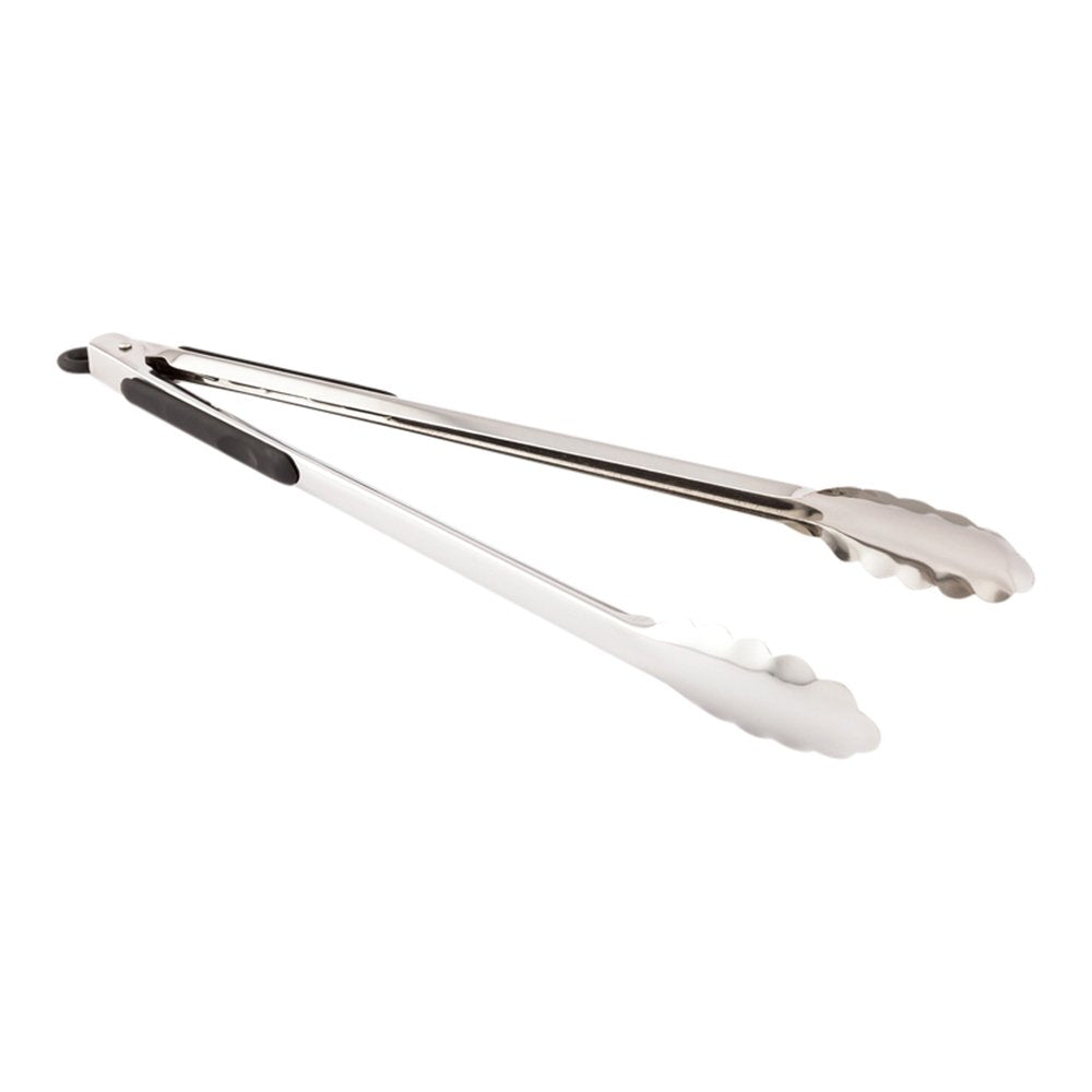 Restaurantware Met Lux 16 Inch X 3.5 Inch Kitchen Tongs 1 With Rubber Grip Serving Tongs - Non-Slip Scalloped Edges Silver Stain