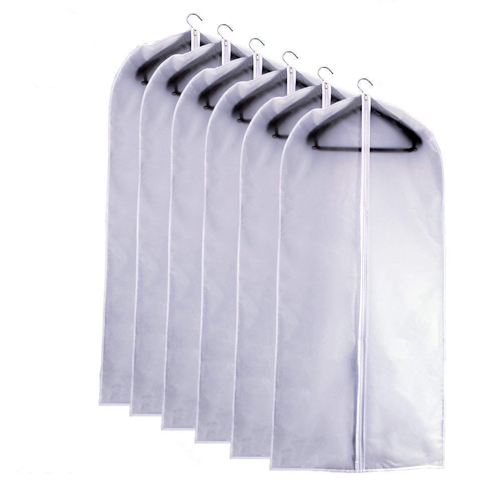 Hanging Garment Bags Cover 24 ' 'X48 ' ' Lightweight Clear White Suit Protector Cover (Pack Of 6) With Study Full Zipper For Sui