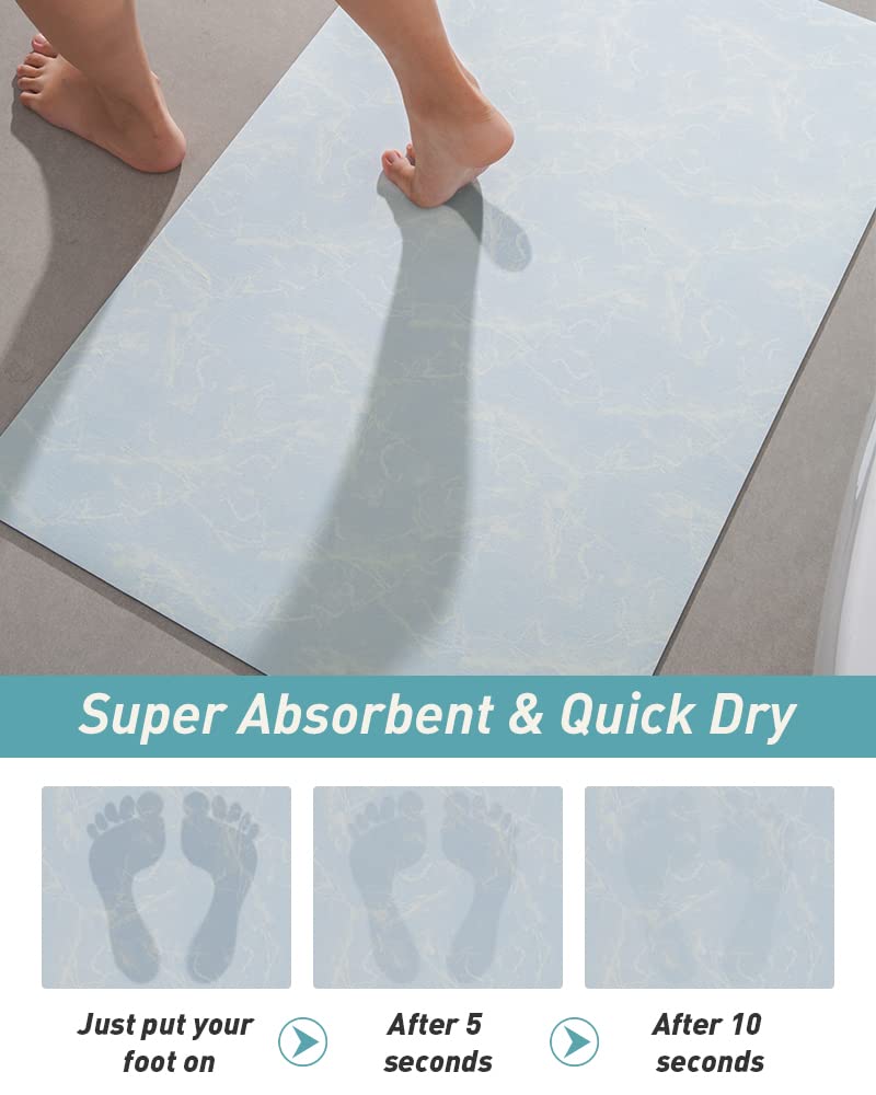 COCOER Bath Mat-Bathroom Mat Bathroom Rug Absorbent Stain Resistant-Non Slip Quick Dry Bath Mats for Bathroom-Bathmat Rubber Backed Bath Rug for Bathroom Light Blue 17?x27?