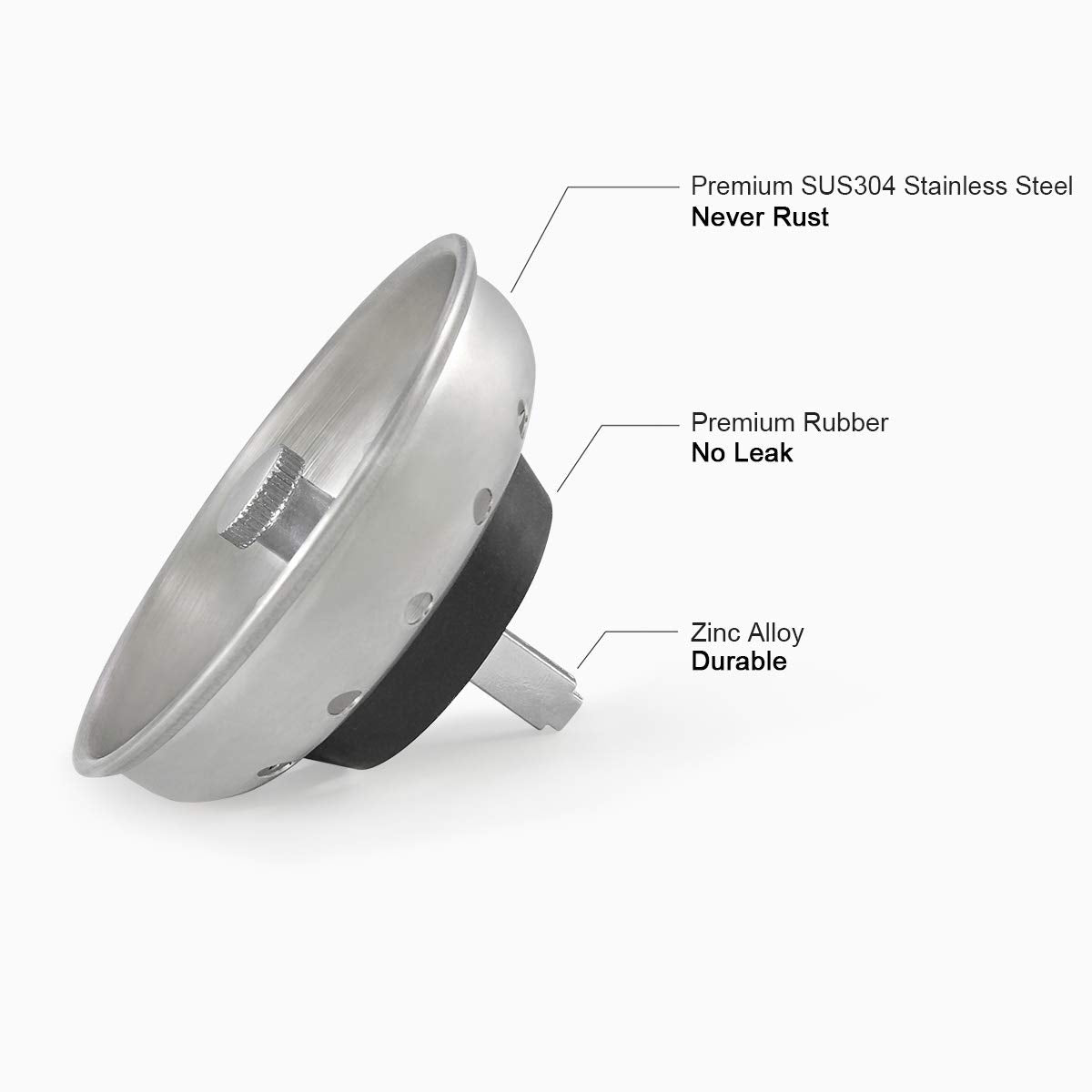 GZILA Kitchen Sink Basket Strainer Stopper  Replacement for 3-1/2 Inch Standard Kitchen Sink Drain  304 Stainless Steel Brushed Nickel  Rubber Stop  Metal Knob