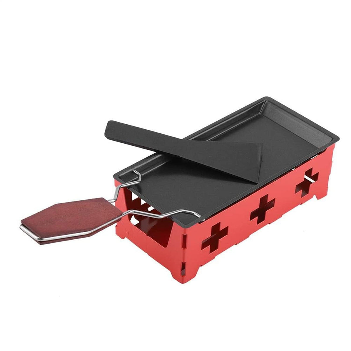 Cheese Raclette Rotaster Portable Non-Stick Baking Tray Stove Set Wooden Handle Home Kitchen Grilling Tool With Spatula