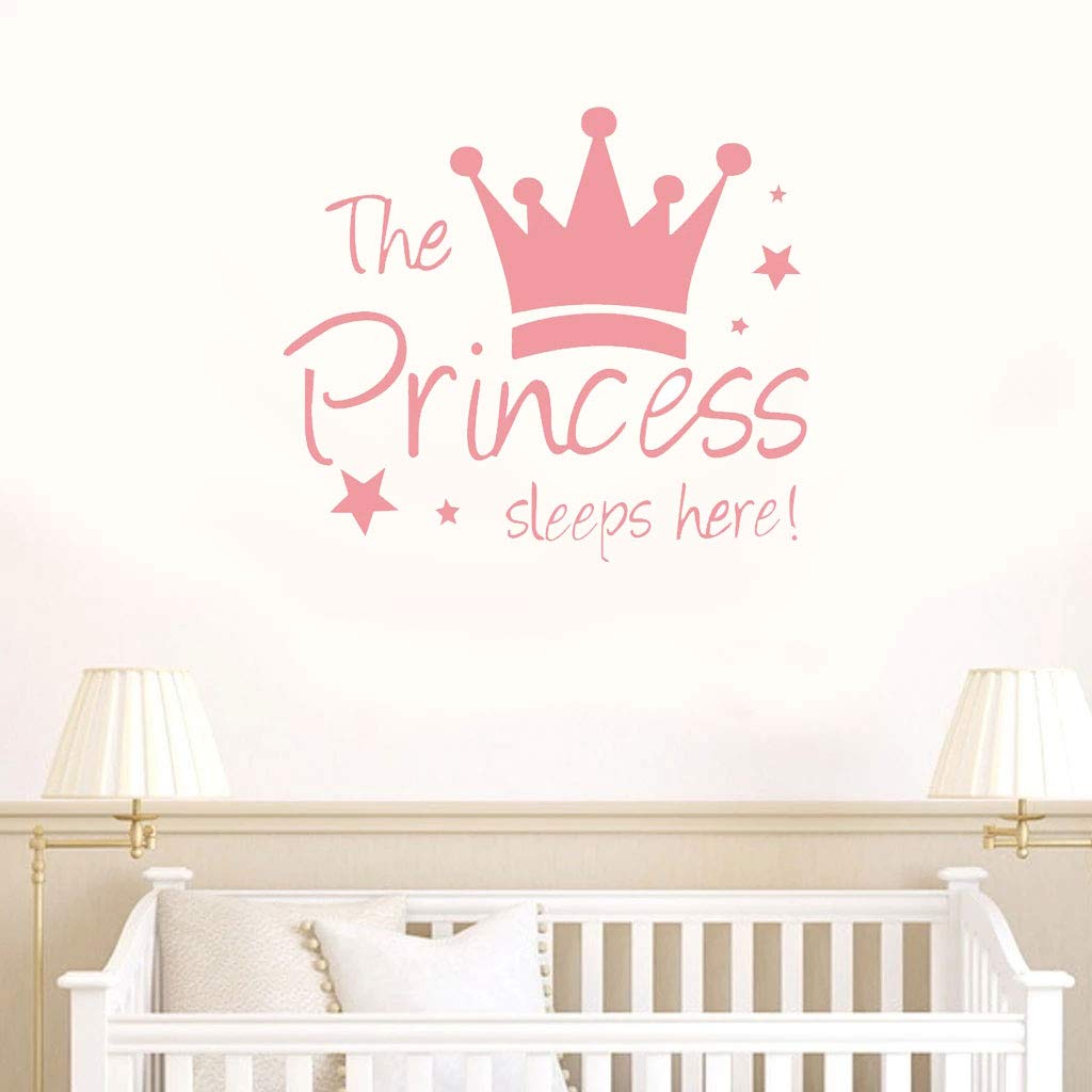 Kukiwhy 2 Pcs Wall Sticker Princess Sleep Here 13.4 Inch Little Crown Star Art Quotes Wall Decal Decor For Living Room Bedroom