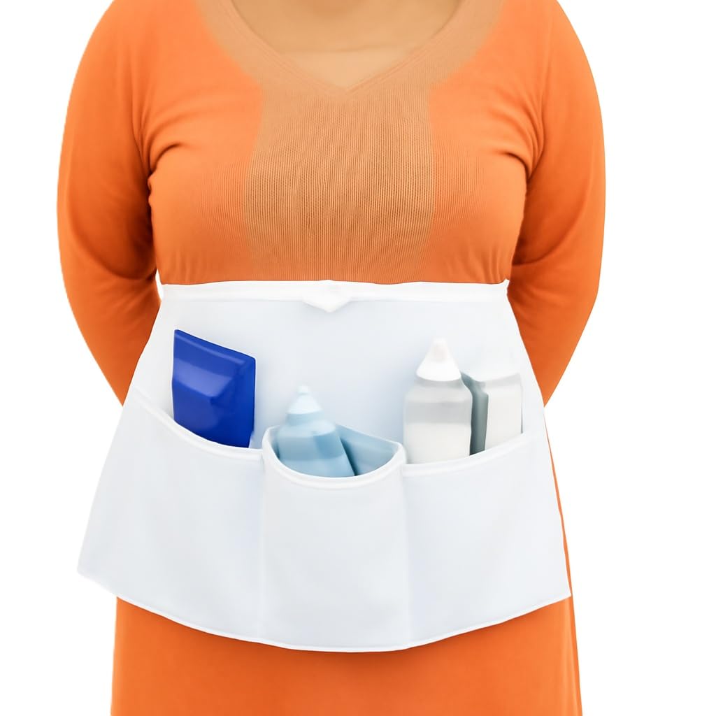 Fqzilon White Waist Apron With 3 Pockets Professional Server Aprons 100% Cotton Half Apron For Serving Restaurants