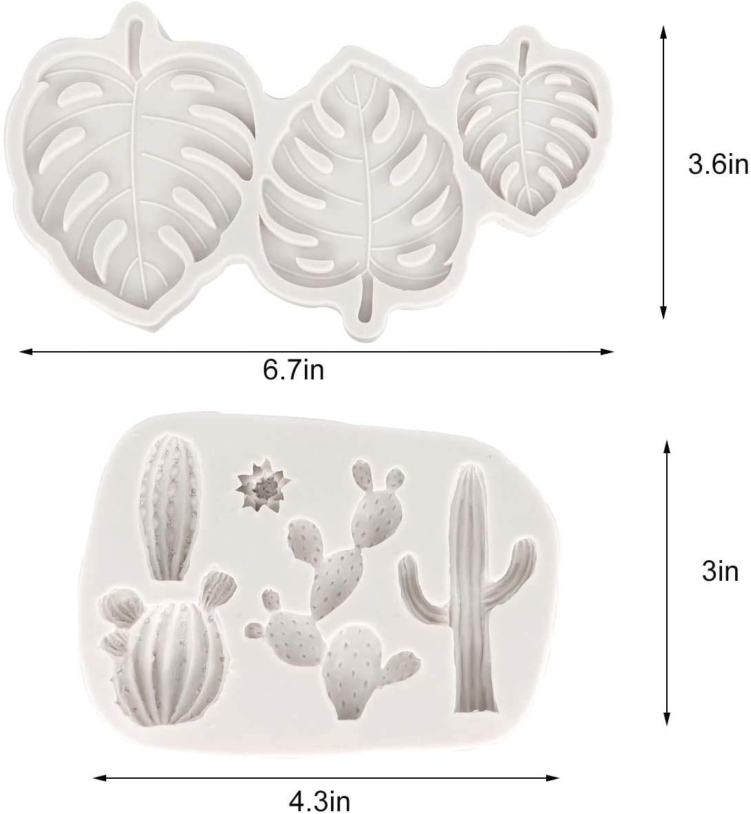 2 Pcs Tropical Leaf Fern Palm Leaves Cactus For Hawaii Aloha Theme Party Birthday Baby Shower Diy Cake Fondant Baking Biscuit 3D