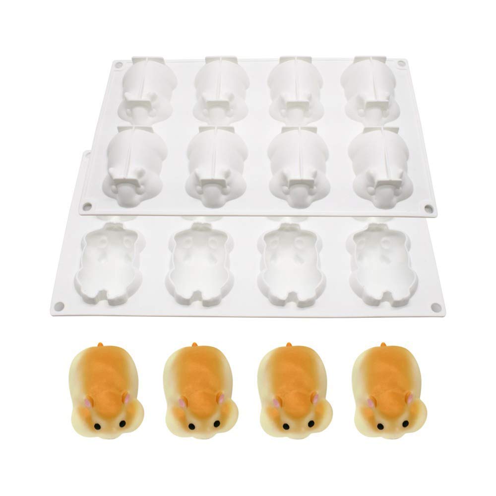 8 Cavities Small 3D Hamster Shape Silicone Mold Cake Baking Tray Dessert Mousse Cake Mold For Pastry Brownie Jelly Truffle Puddi