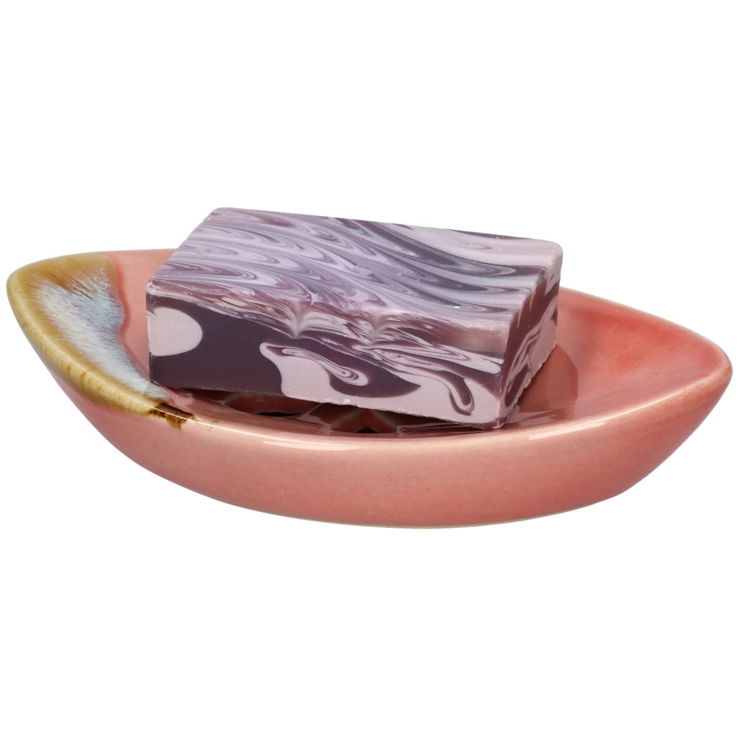 Lungmongkol Shop Ceramic Soap Dish With Self Draining Tray For Bar Soap, Bathroom, Kitchen (Pastel Pink)
