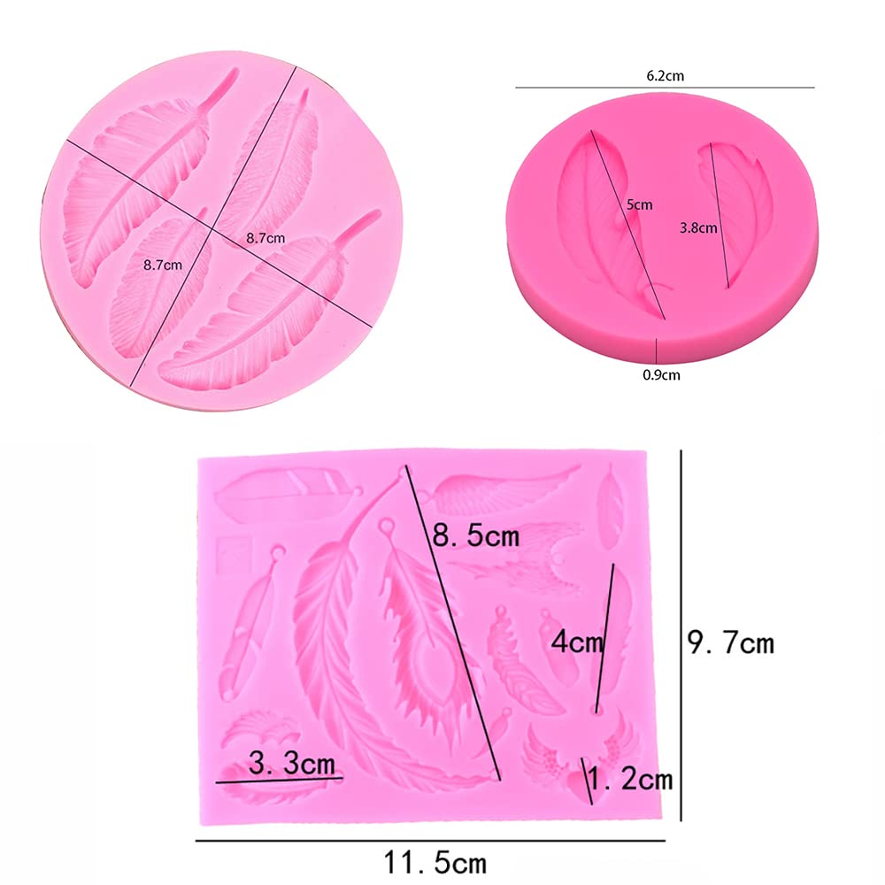 Guratapa 3 Pcs Feather Theme Silicone Molds For Diy Fondant Candy Making Tools Chocolate Mold Desserts Ice Cube Gum Clay Biscuit