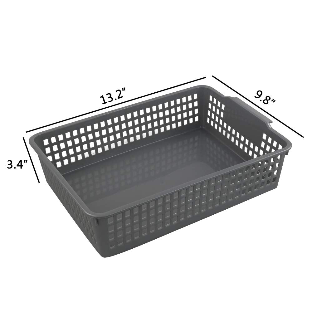Gloreen 6 Pack Shallow Plastic Storage Basket, A4 Paper Basket Tray, Grey