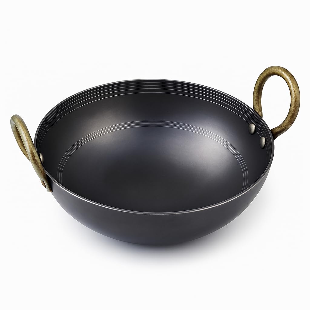 Iron Kadai 10 Inch With 2 Liter Capacity | Smooth Edges Handmade Kadhai With Strong Handles | Durable Iron Build For Everyday Fr
