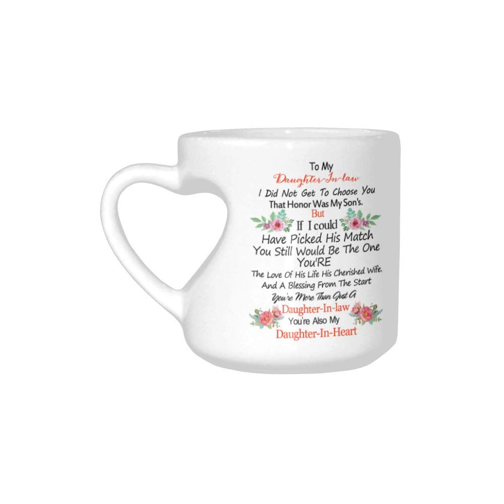 To My Daughter-In-Law Heart-Shaped White Ceramic 10.3 Oz Coffee Mug - Funny Daughter In Law Gift