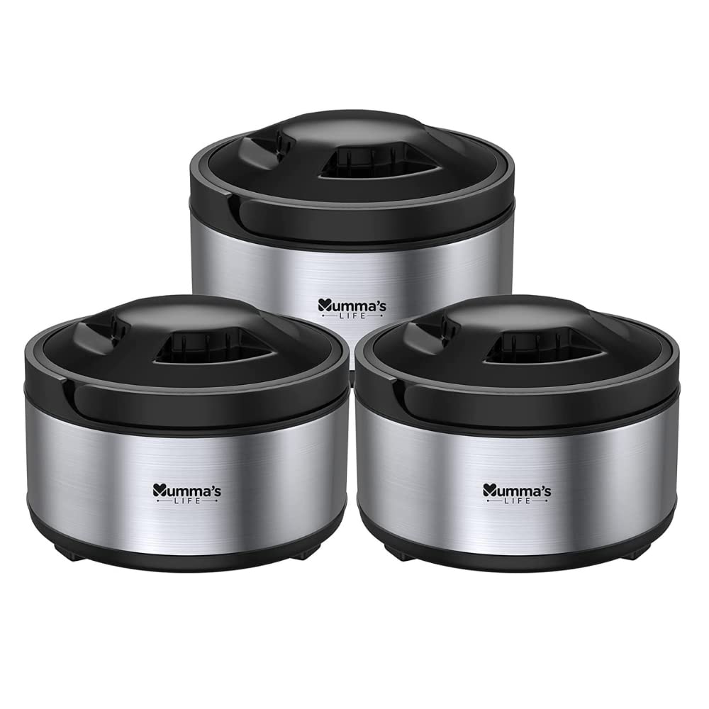 MummaS Life Stainless Steel Thermosteel Casserole Set Of 3 For Kitchen| Hot Boxes For Kitchen, Up To 2 Hour| Hot Box Pack Of 3 