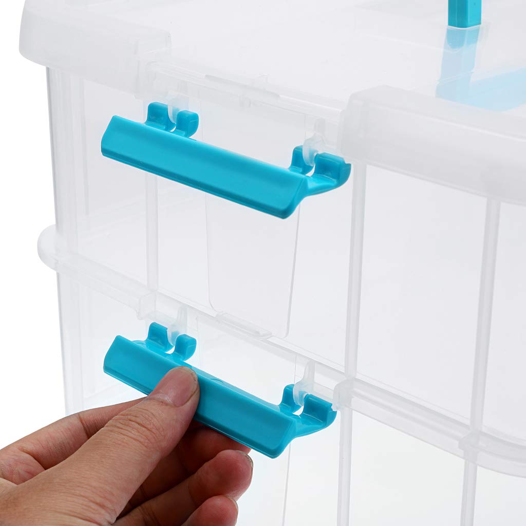 Juxyes 2-Tiers Stack Carry Storage Box With Handle, Transparent Stackable Storage Bin With Handle Lid Latching Storage Container