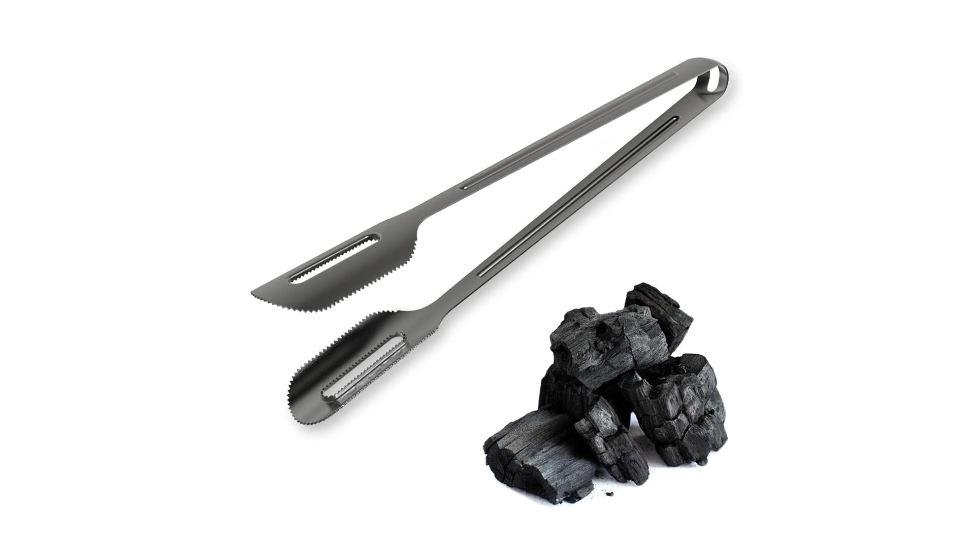 Everdure Tri-Series Pro Bbq Charcoal Tongs, Titanium Coated Stainless Steel Tongs For Coal Or Wood Chips, Extra Long And Lightwe