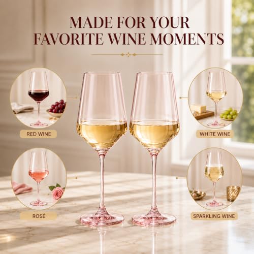 Monet Stemmed Wine Glassware, Pink, Set of 2