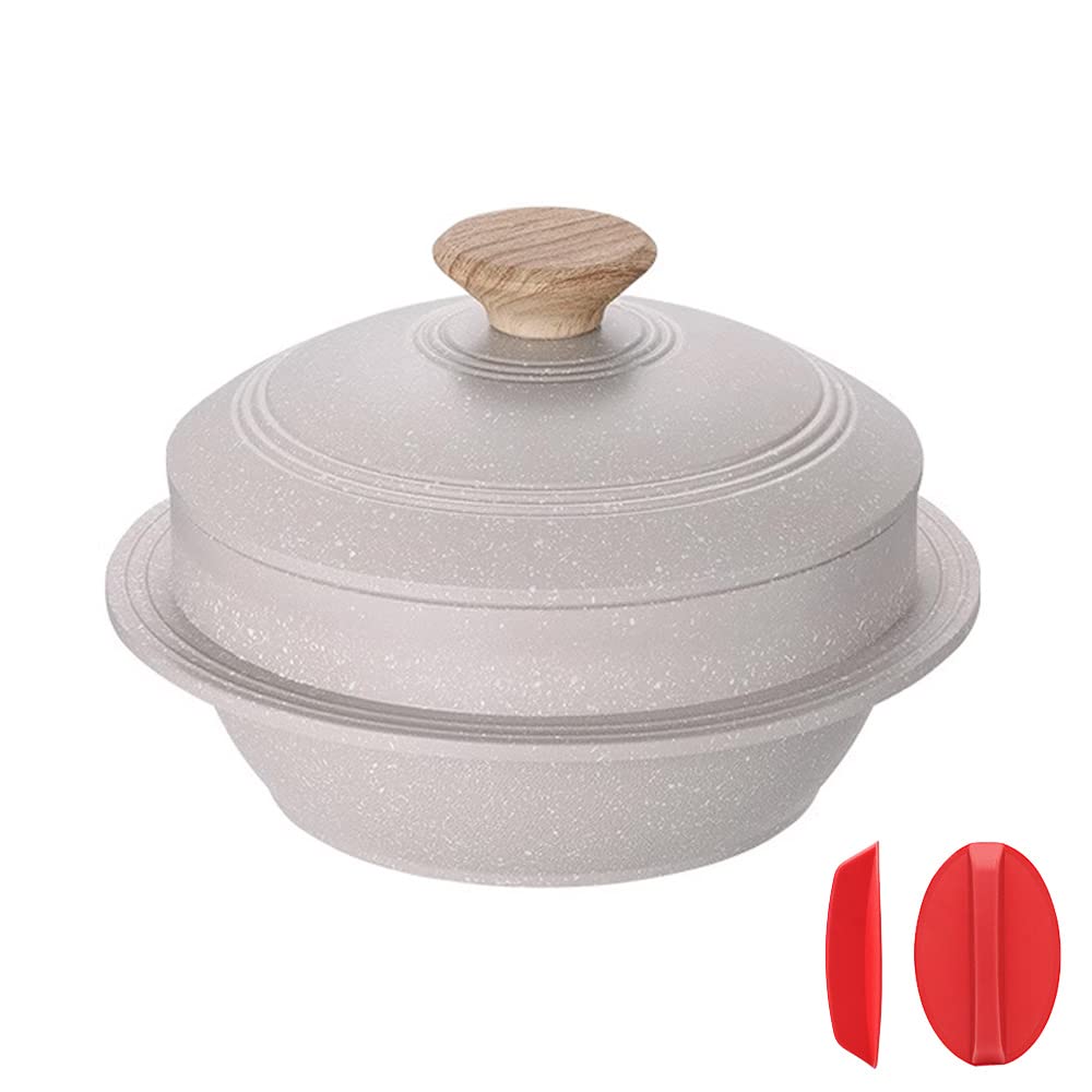 Bobikuke Korean Dutch Oven, Rice Pot, 7.9 In Enameled Cast Aluminum Pot With Lid, Korean Stone Bowl For Induction, White