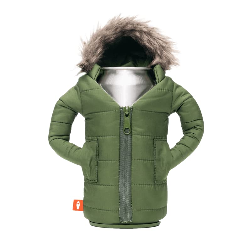 Puffin - The Pahka Beverage Parka, Insulated Skinny Can Cooler, Olive Green