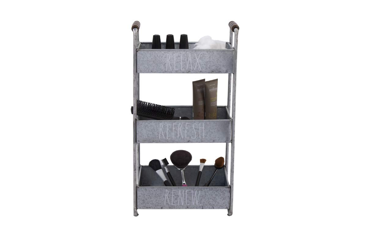 Rae Dunn 3 Tier Desk Organizer - Galvanized Steel Caddy with Wood Accents  Tabletop or Floor Standing Design - Chic and Stylish Metal Storage Bin for Office  Home or Kitchen
