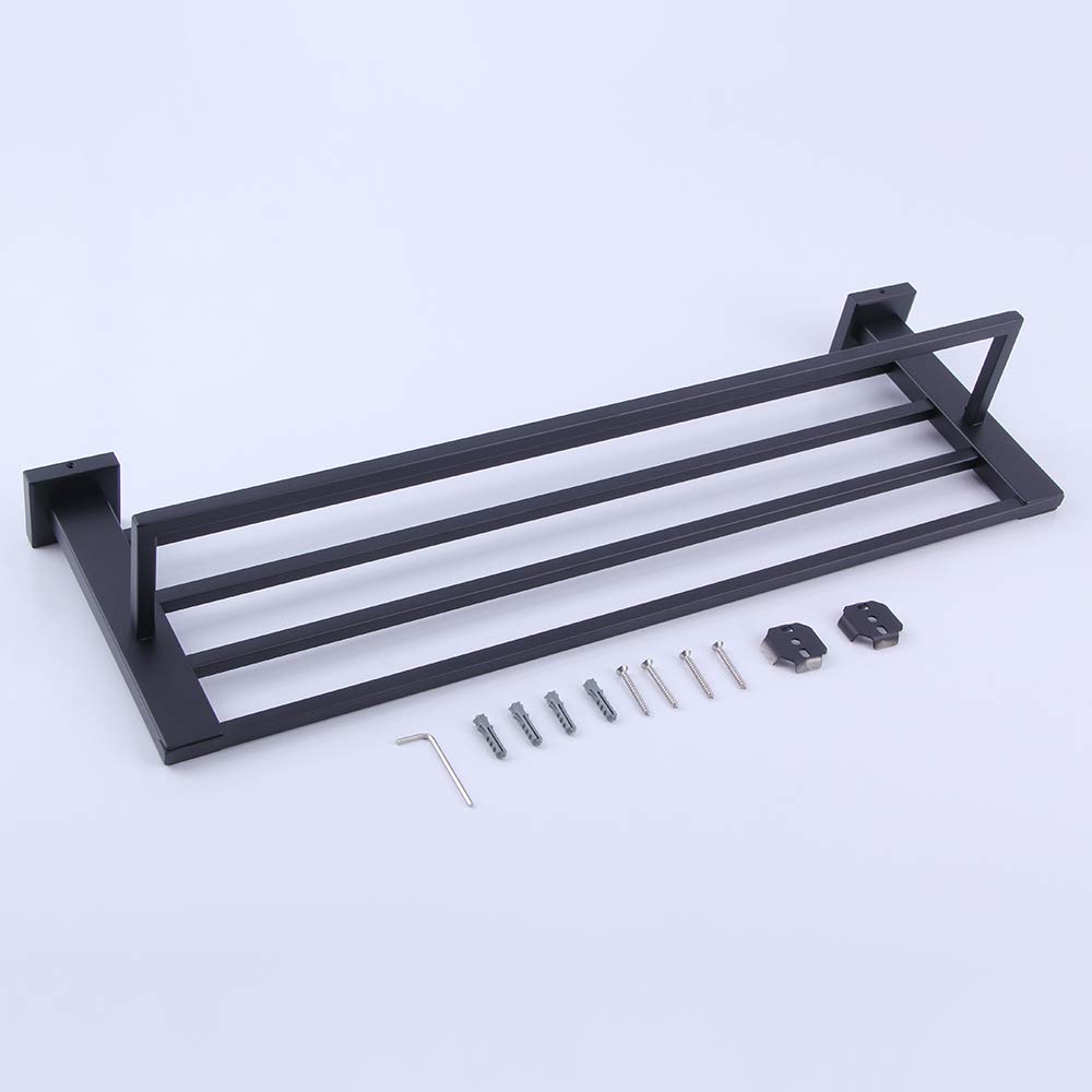 Gerzwy Towel Shelf With Towel Bar Rack Organizer For Bathroom 24-Inch Sus 304 Stainless Steel Modern Wall Mount Matte Black