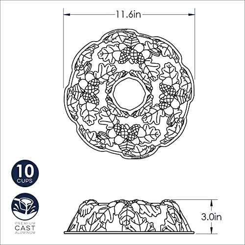 Nordic Ware Autumn Wreath Bundt Pan, Bronze, 10 Cups, Silver