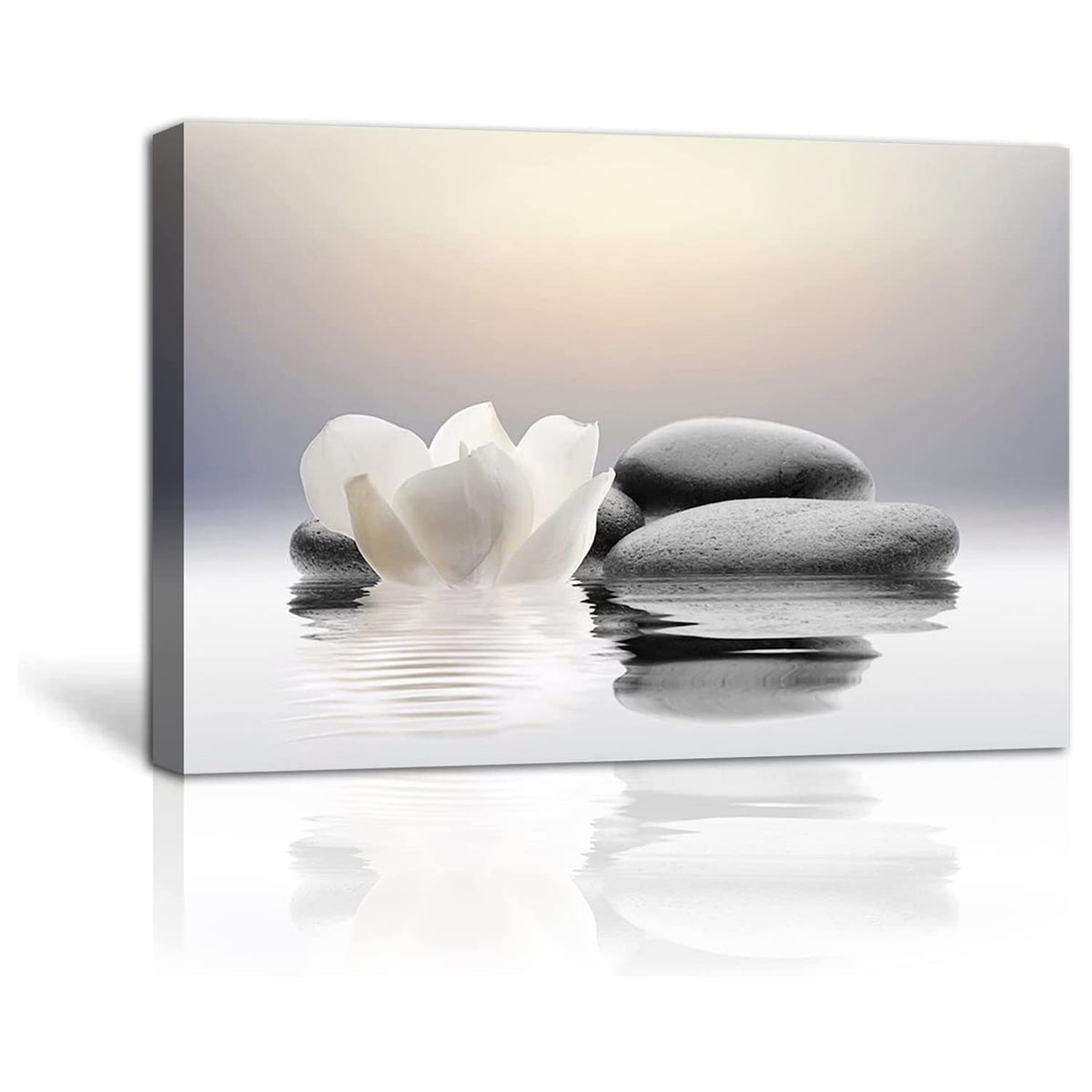 Lzimu Zen Canvas Wall Art Lotus Flowers And Stones Spa Pictures Wall Decor Art Prints For Yoga Meditation Room Decor (12X18In (3