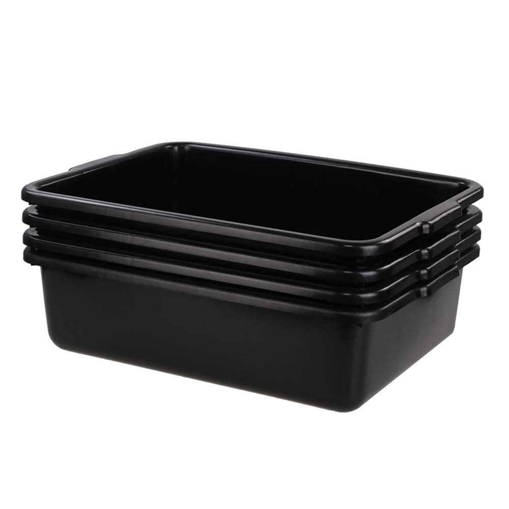 Eudokkyna 24 Liters Large Commercial Bus Tubs, Plastic Bus Box Dish Bin Set Of 4, Black