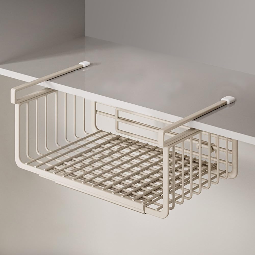 Janebert Extendable Under Shelf Storage Basket, Hanging Baskets Under Cabinet Shelf Organizer, for Cabinet Pantry Kitchen Cupboa