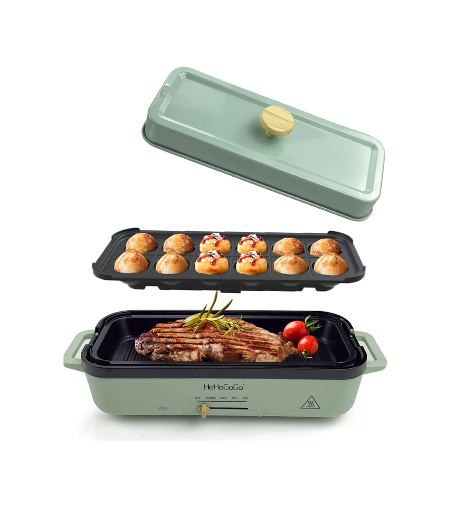 HeHogogo Multifunctional Electric griddle Electric Skillet Nonstick Baking Maker with 2 Interchangeable Pan Takoyaki Maker cake 