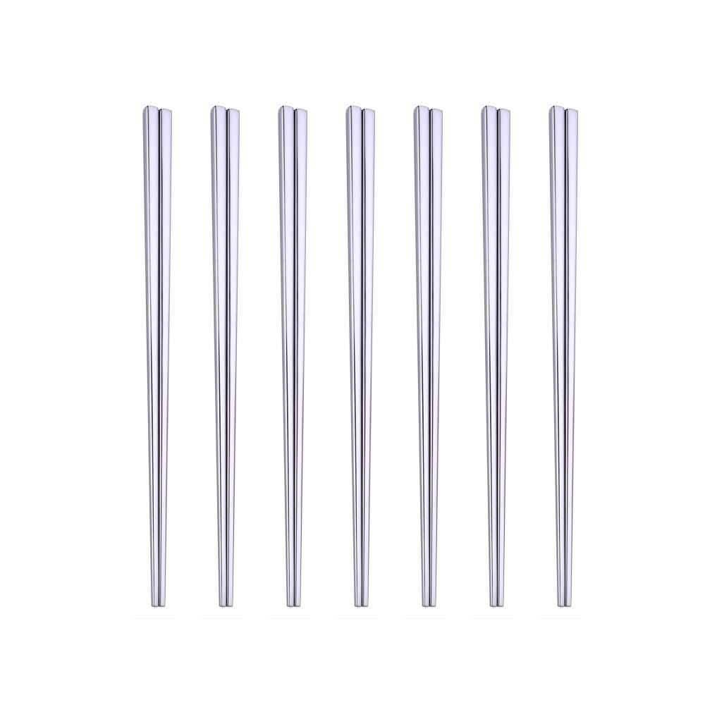 Stainless Steel Chopsticks,Reusable Chopsticks,Dishwasher Safe Metal Chopsticks, Easy To Use,Square Lightweight Chopsticks (7 Pc