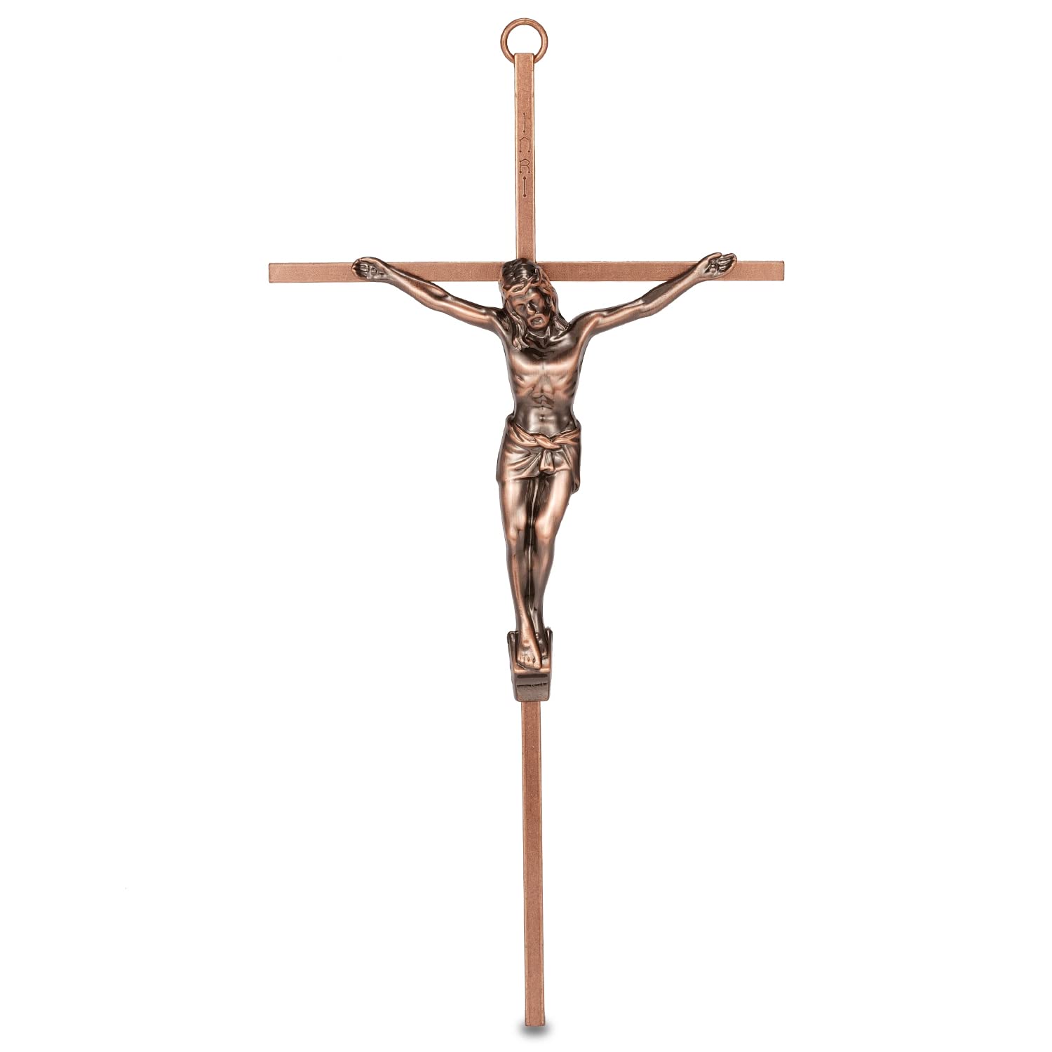 ACHIBANG Crucifix Wall Cross, Metal Slender Catholic Hanging Jesus Christ Crosses for Wall,10 Inch - Antique Copper