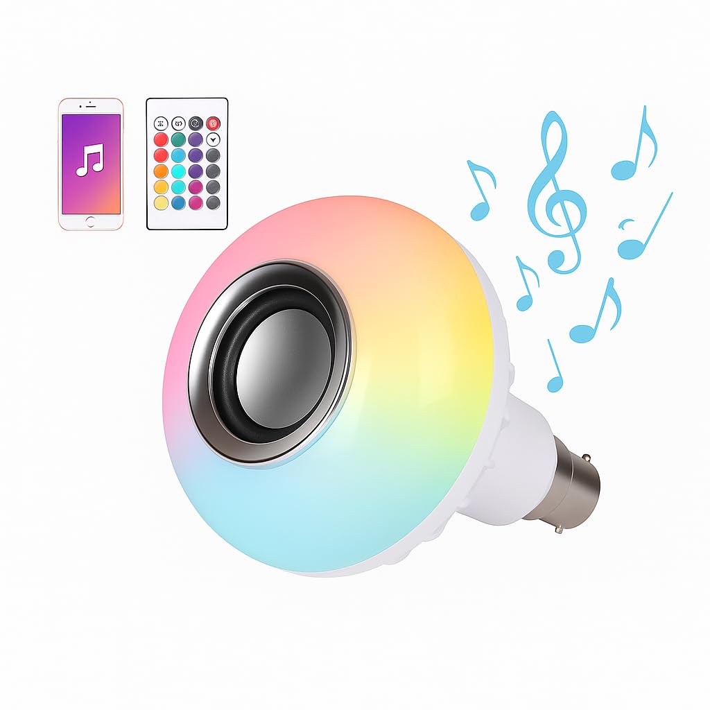 Gesto 12W Bluetooth 5.0 Music Led Bulb With Speaker | Rgb Color Changing B22 Bulb With Remote | 16 Colors, Bright Led Light, Moo